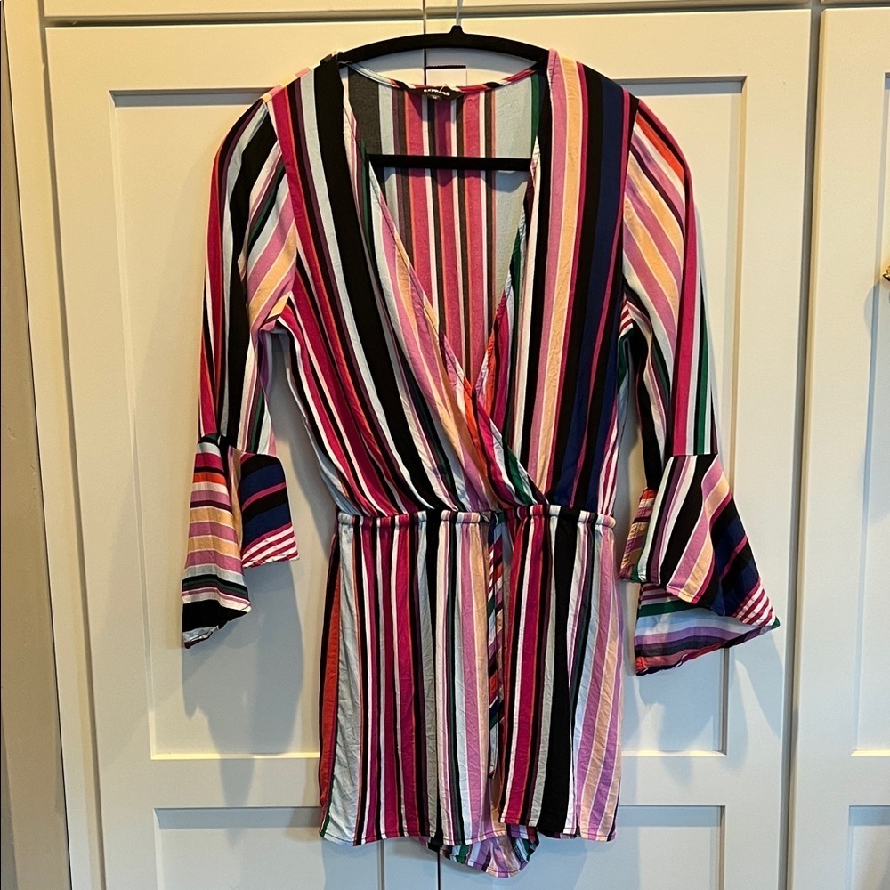 Express EXPRESS Vibrant Striped Red Jumpsuits & Rompers Size XS